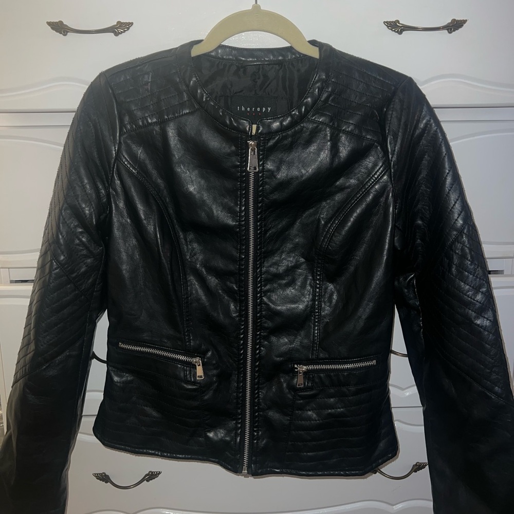 Black fitted leather jacket